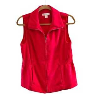 Christopher & Banks Festive Red Corduroy Zip Vest Womens S Christmas Holiday